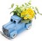 Spring Blue Truck Decor, Vintage Metal Pickup with Artificial Daisy Hydrangea Eucalyptus